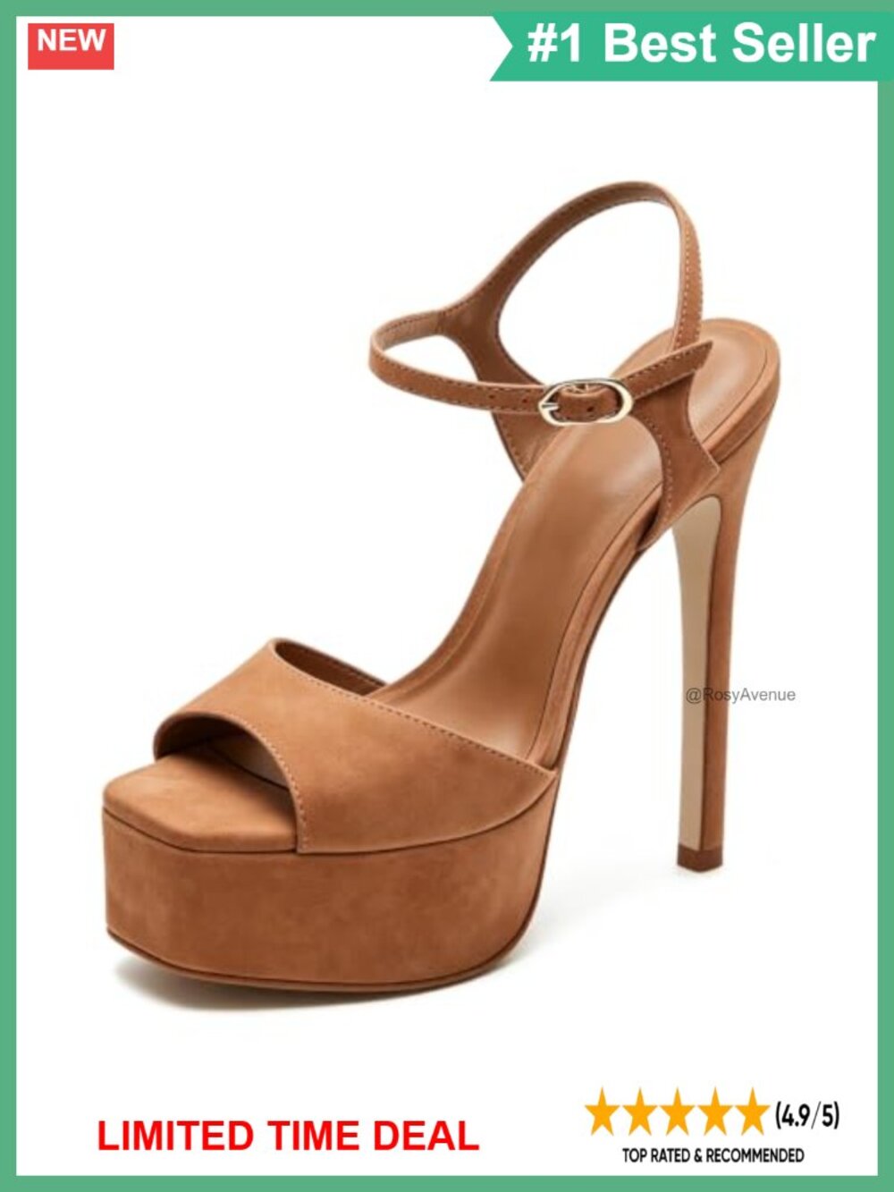 Suede Stiletto Platform Heels Square Toe Ankle Strap Women's Sandals